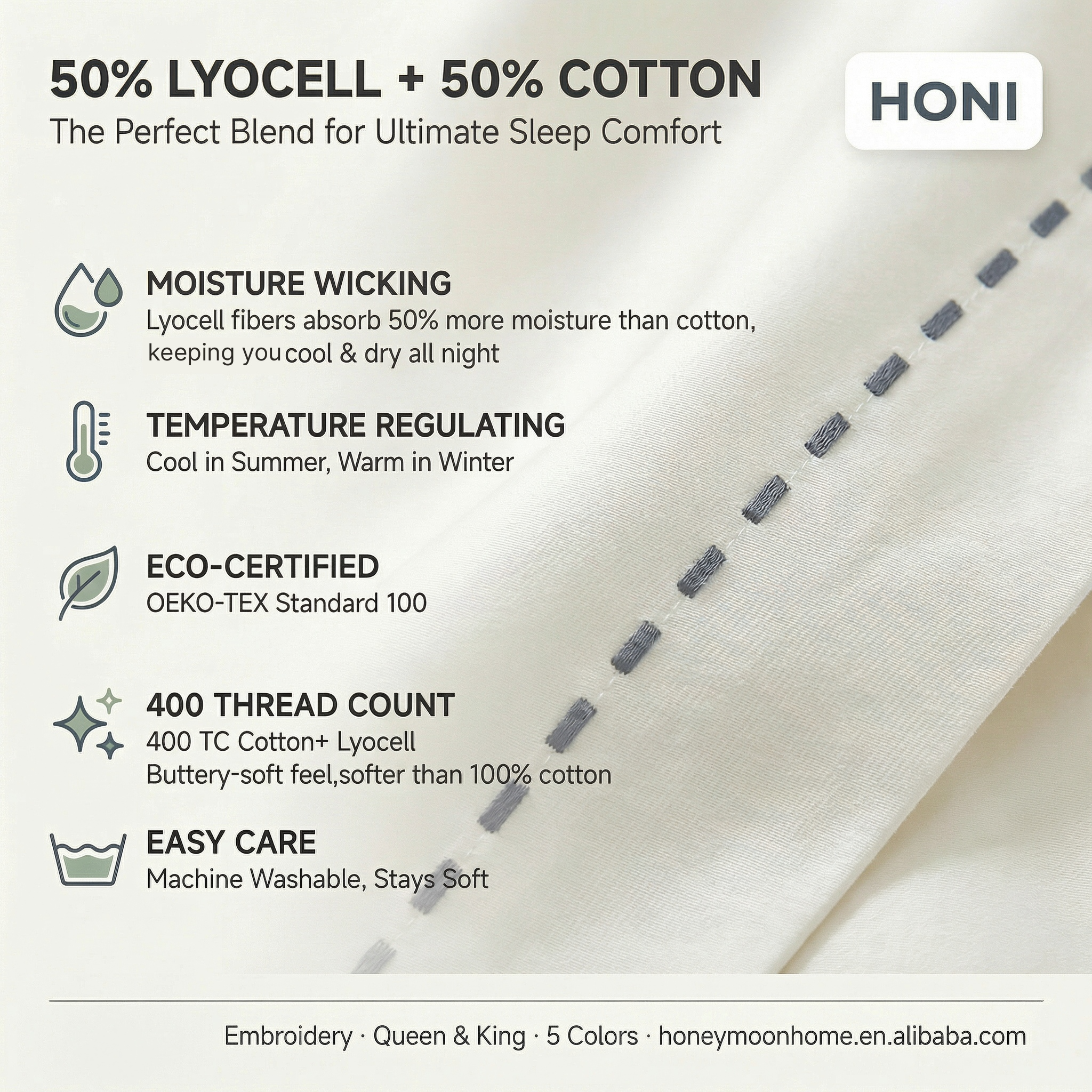 400TC 50% Cotton / 50% Tencel™ Dyed & Embroidered Sheet Set with Decorative Header