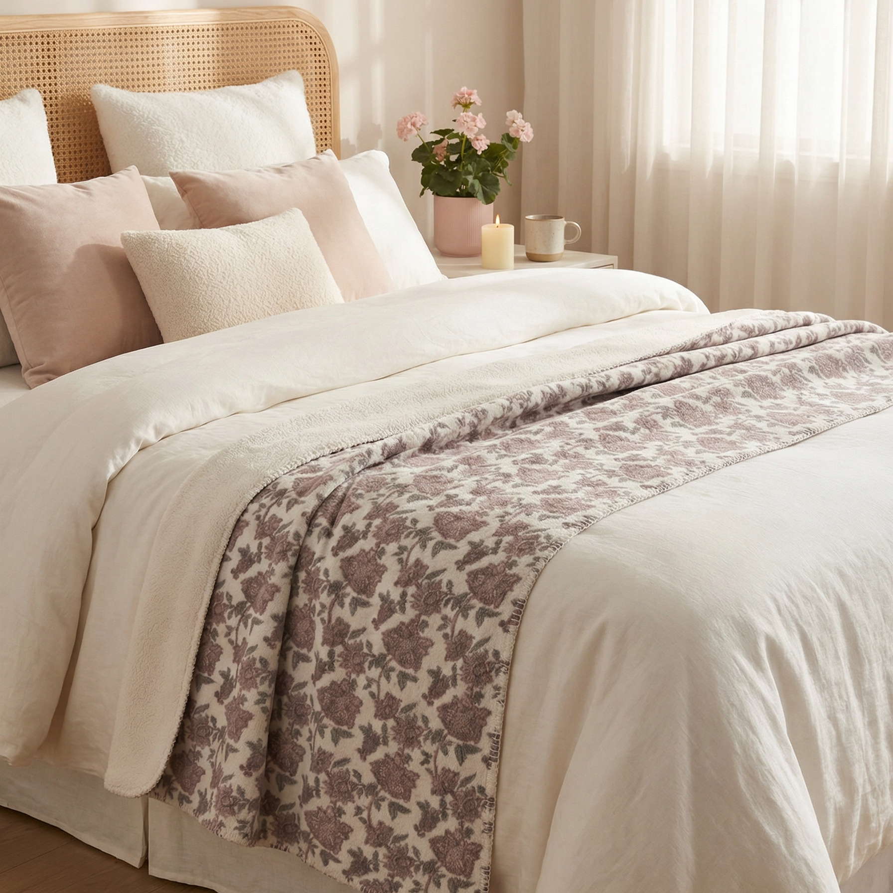 300gsm Printed Faux Mohair Blanket – Reversible 180gsm Flannel, Whipstitch Edge, Anti-Pilling, Machine Washable (50