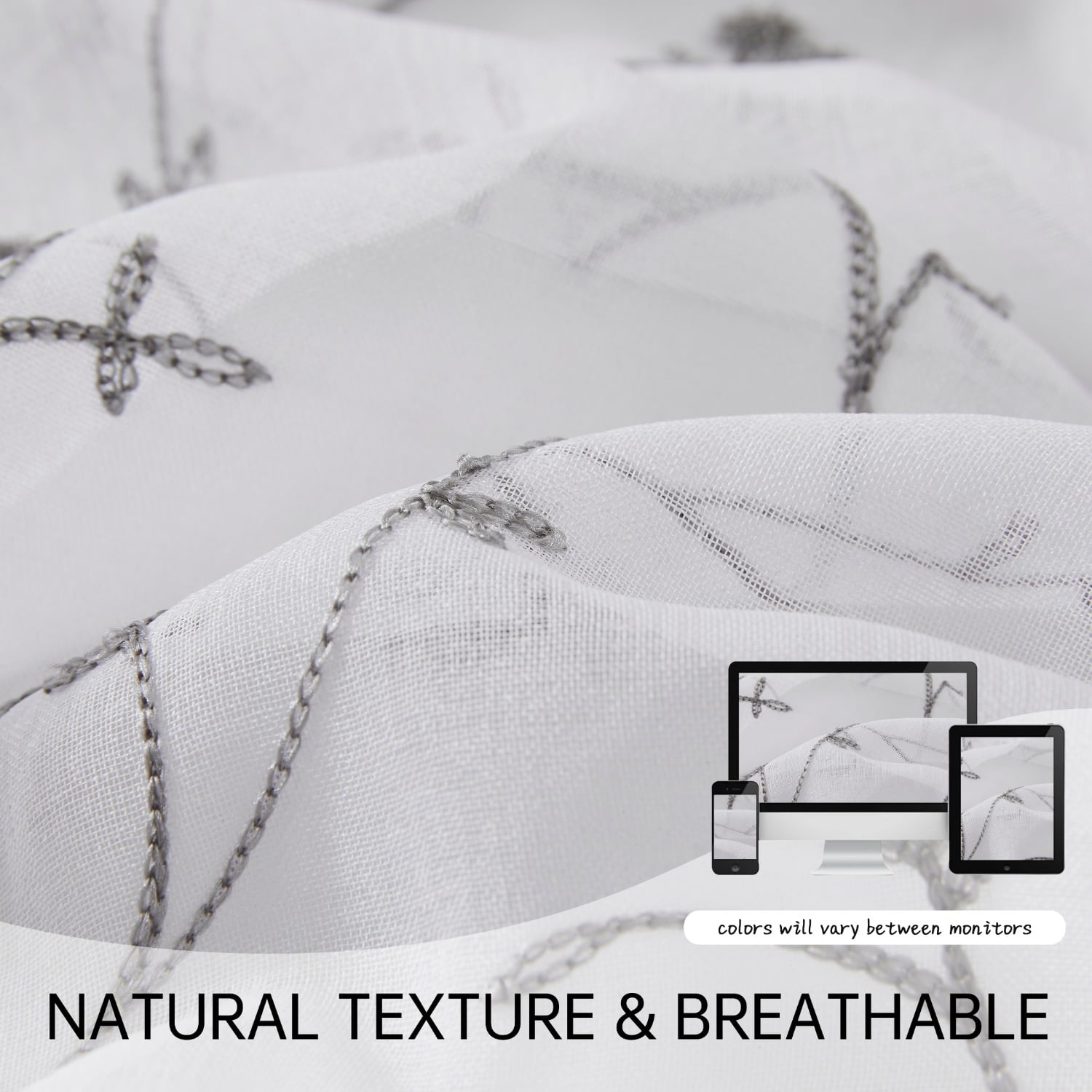 HONI 80GSM Heavyweight 100% Polyester Embroidered Sheer Curtain – Elegant Floral Lace Voile Panel for Living Room, Bedroom & Wedding Decoration