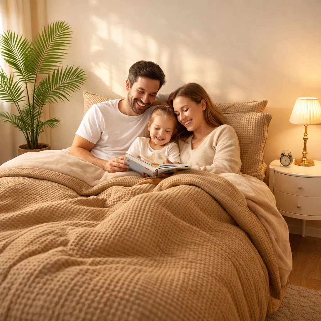 HONI 100% Cotton Yarn-Dyed Waffle Weave Duvet Cover Set – Breathable, Textured & Soft Bedding Set