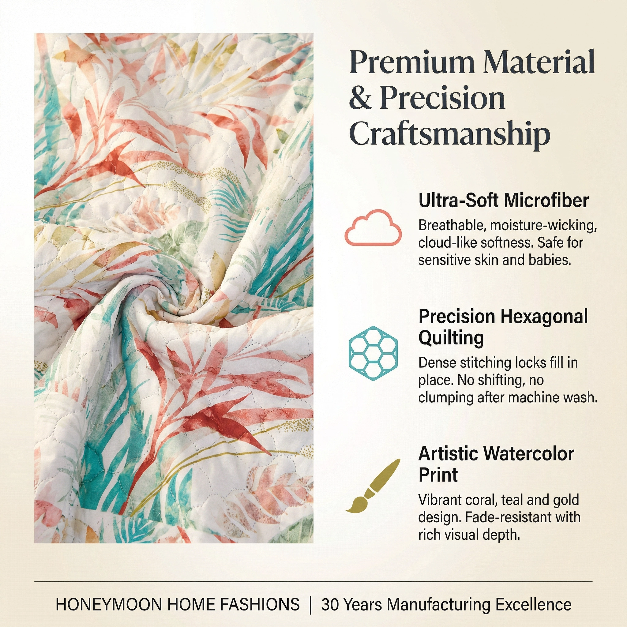 80gsm Printed Quilt – Maple Whispering Leaves | Ultra-Soft Microfiber | Oeko-Tex Certified