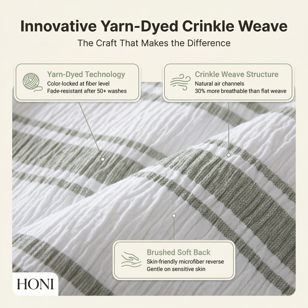 Premium 8-Piece Comforter Set – 170g Yarn-Dyed Waffle & 85g Washed Brushed Microfiber Bedding