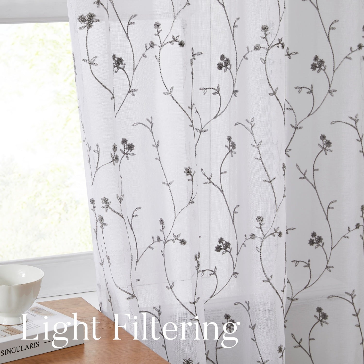 HONI 80GSM Heavyweight 100% Polyester Embroidered Sheer Curtain – Elegant Floral Lace Voile Panel for Living Room, Bedroom & Wedding Decoration