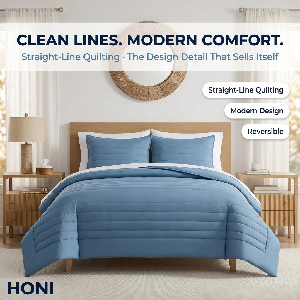 95gsm Solid Microfiber Comforter 3-Piece Set– Straight-Line Quilting, Reversible Modern Design, Lightweight All-Season Comforter with 2 Pillow Shams