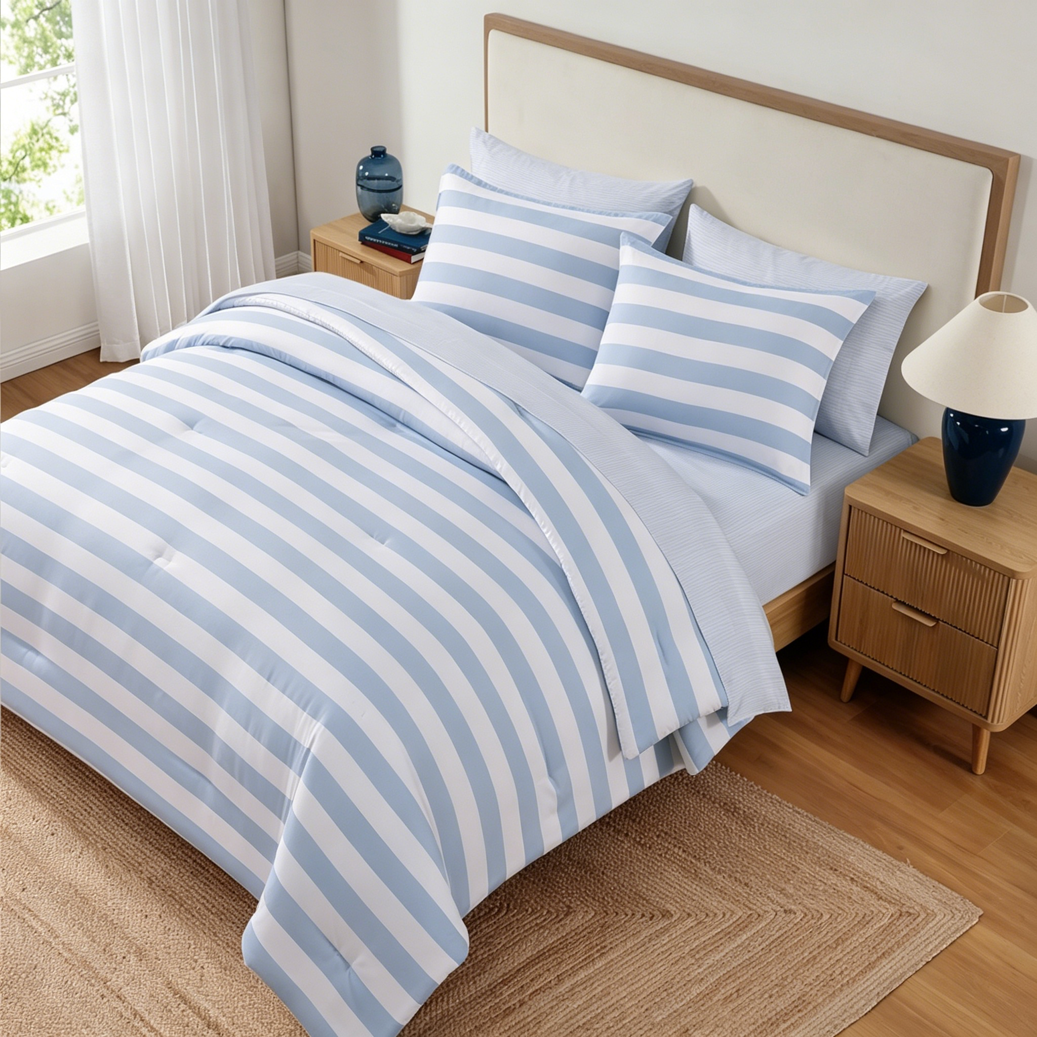 HONI 90 gsm Washed Printed Comforter Set + 85gsm Sheet Set – 7-Piece Full/Queen Size, 100% Polyester, Soft Touch, HONI Home Collection