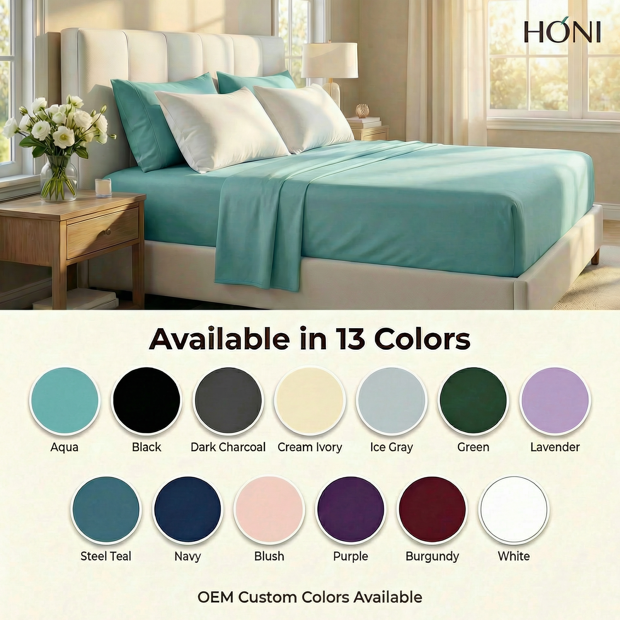 HONI Brushed Microfiber Fitted Sheet Set with Built-in Large Side Pocket – 95GSM Cooling & Anti-Fade Fabric, Compatible with iPad & Smartphones