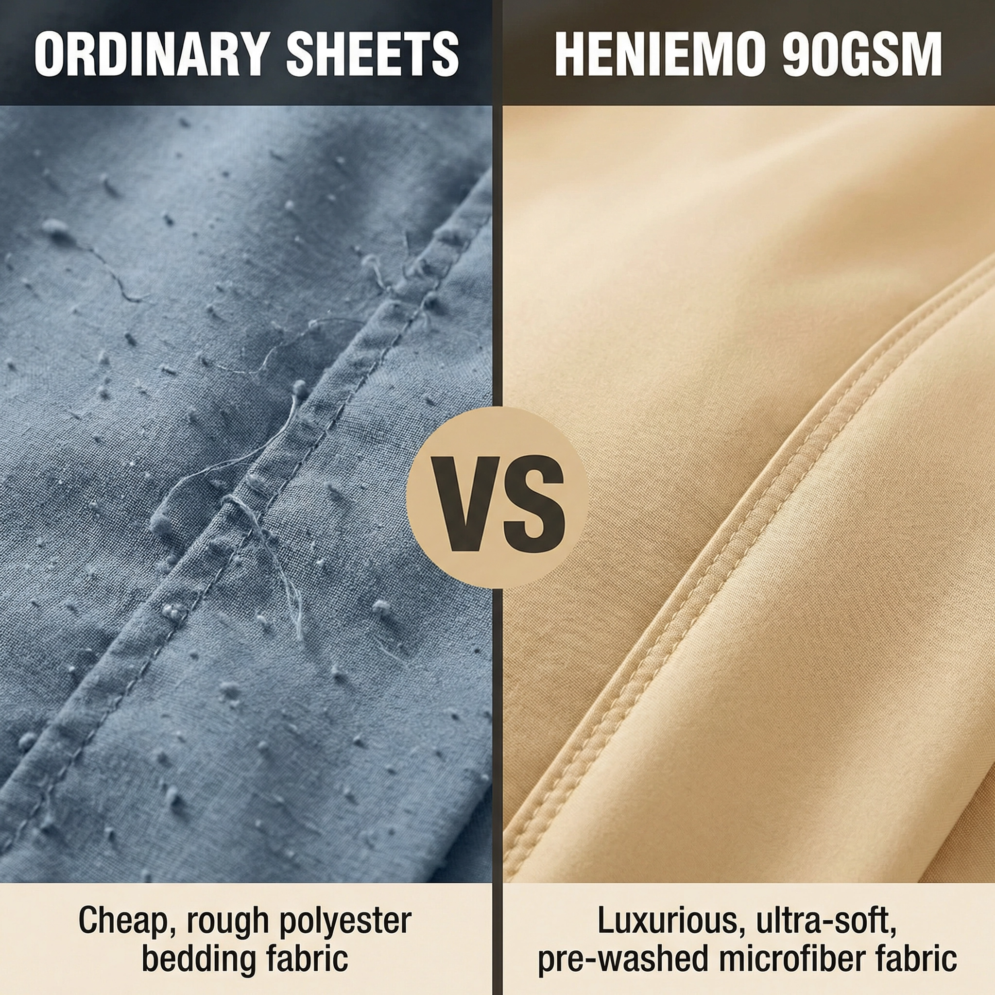 90GSM Washed Brushed Bed Sheet Set–Breathable, Moisture-Wicking&Temperature-Regulating