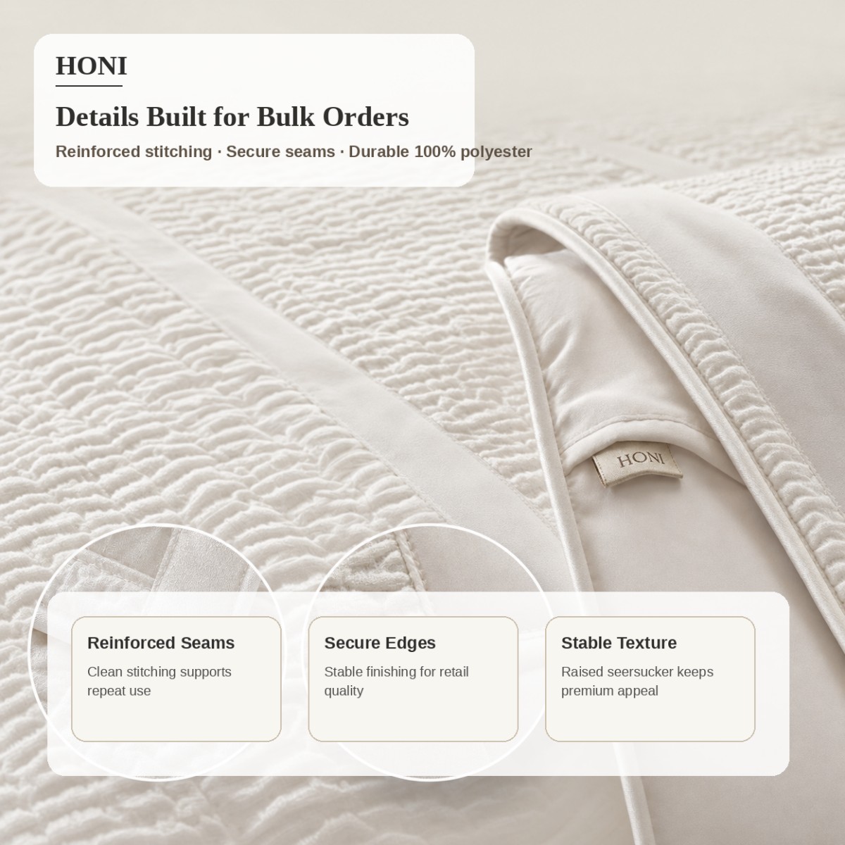 HONI Luxury 5-Piece Seersucker Comforter & Cushion Cover Set Dyed Fine-Stripe Front | Brushed Soft Reverse | 105gsm / 75gsm