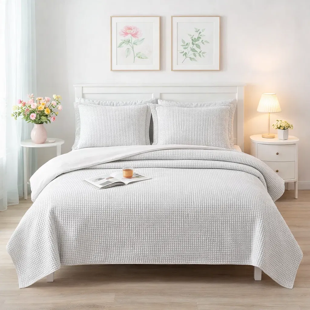 HONI 100% Cotton Yarn-Dyed Waffle Weave Duvet Cover Set – Breathable, Textured & Soft Bedding Set