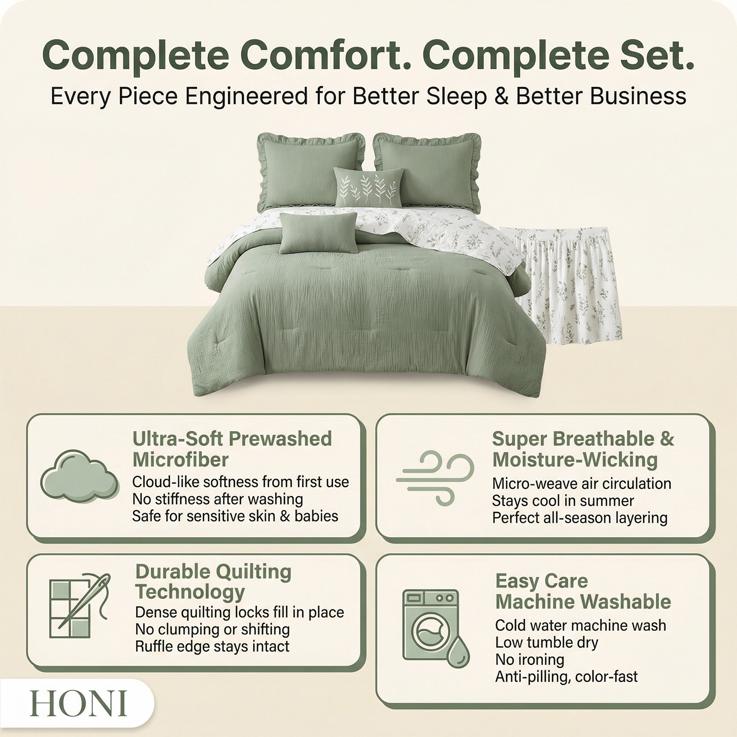 HONI Hypoallergenic Solid Bedding Set All Season Alternative Comforter Set 10 Piece Comforter Set Jacquard Luxury Comforter Set