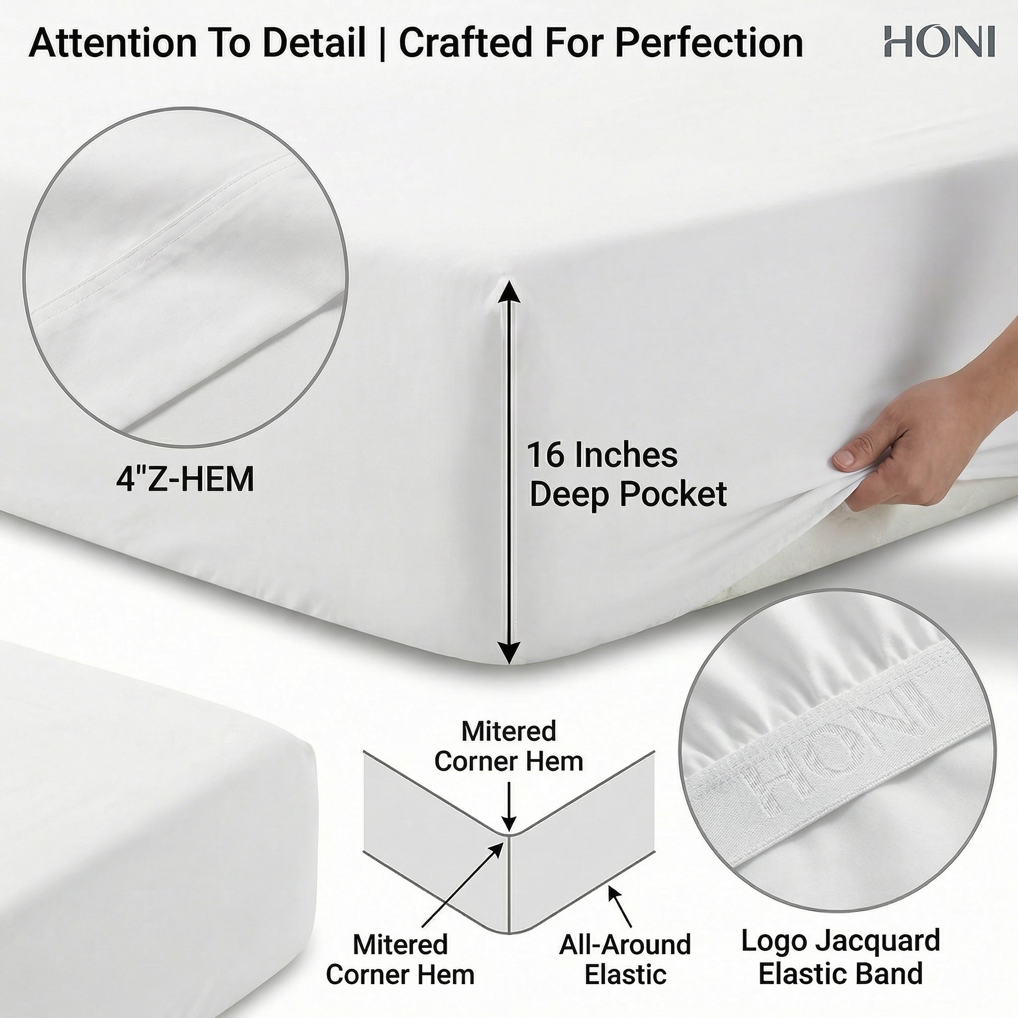 HONI Premium Cooling Sheet Set – Eco-Friendly, Fade Resistant, with Smart Pocket & Deep Elastic Fit
