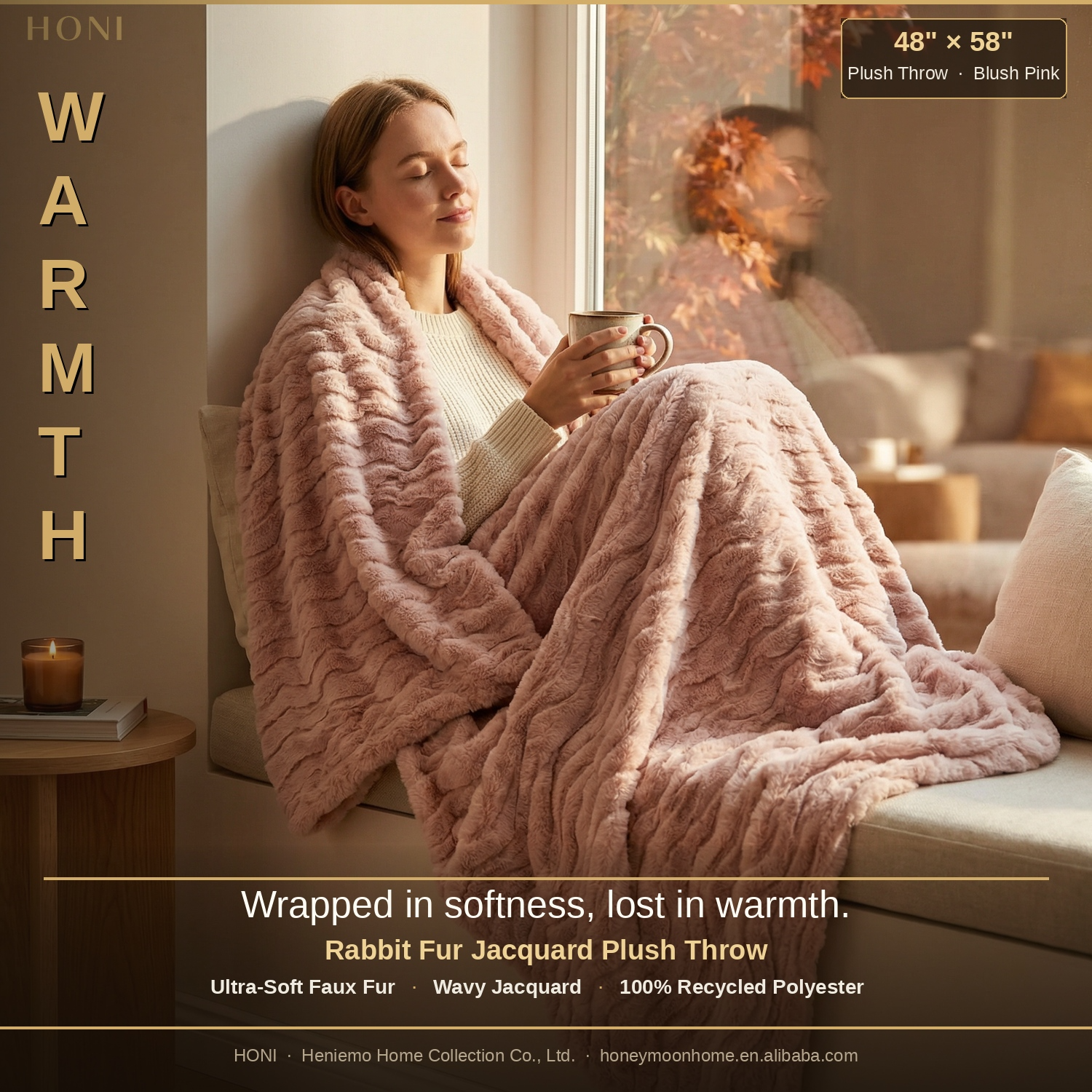 350gsm Dyed Jacquard Rabbit Fur Blanket–Ultra-Soft Plush Throw for Couch, Bed, or Travel