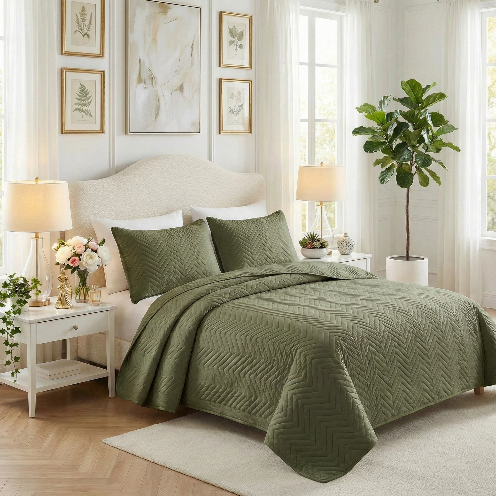80gsm Brushed Fabric Bedspread Set –Olive Green |OEM/ODM 3-Piece Bed Cover Set for Twin/Full/Queen/King