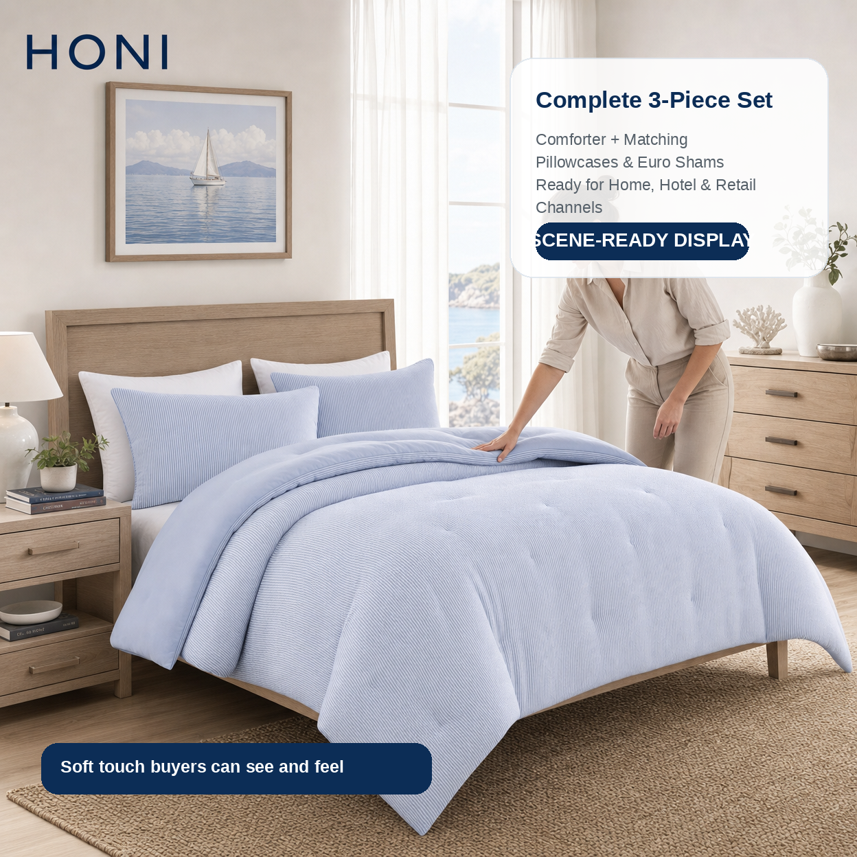 125gsm Fine Crinkle Stripe Seersucker &95gsm Washed Dyed Comforter-3-Piece Bedding Set (B2B Ready)