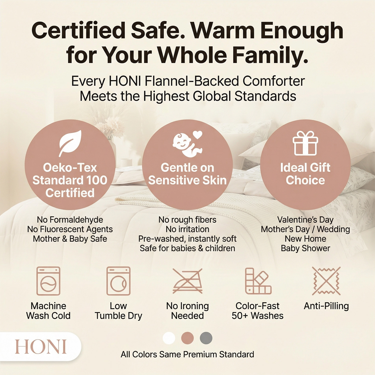 HONI Sweet Home Collection 5/7 Piece Comforter Set All Season Bedding Sets Solid Box Stitching Quilted Comforter