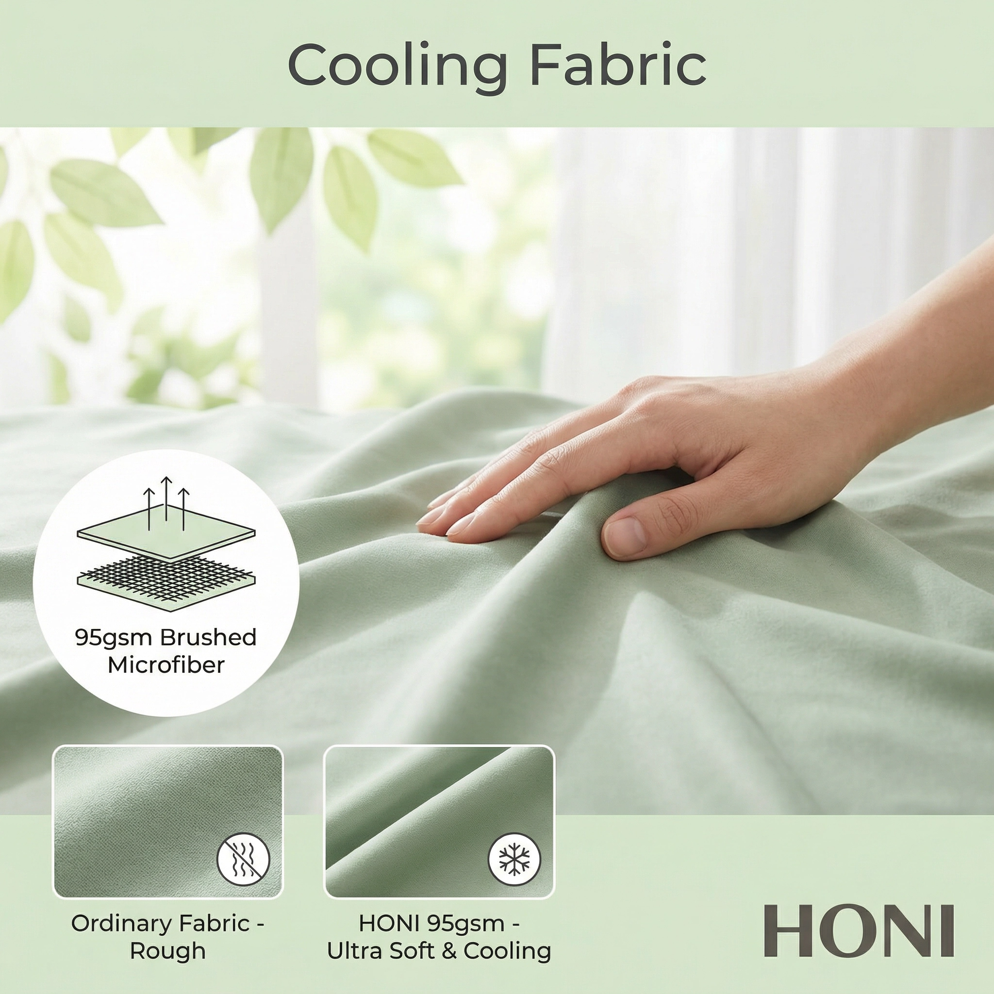 HONI Premium Cooling Sheet Set – Eco-Friendly, Fade Resistant, with Smart Pocket & Deep Elastic Fit