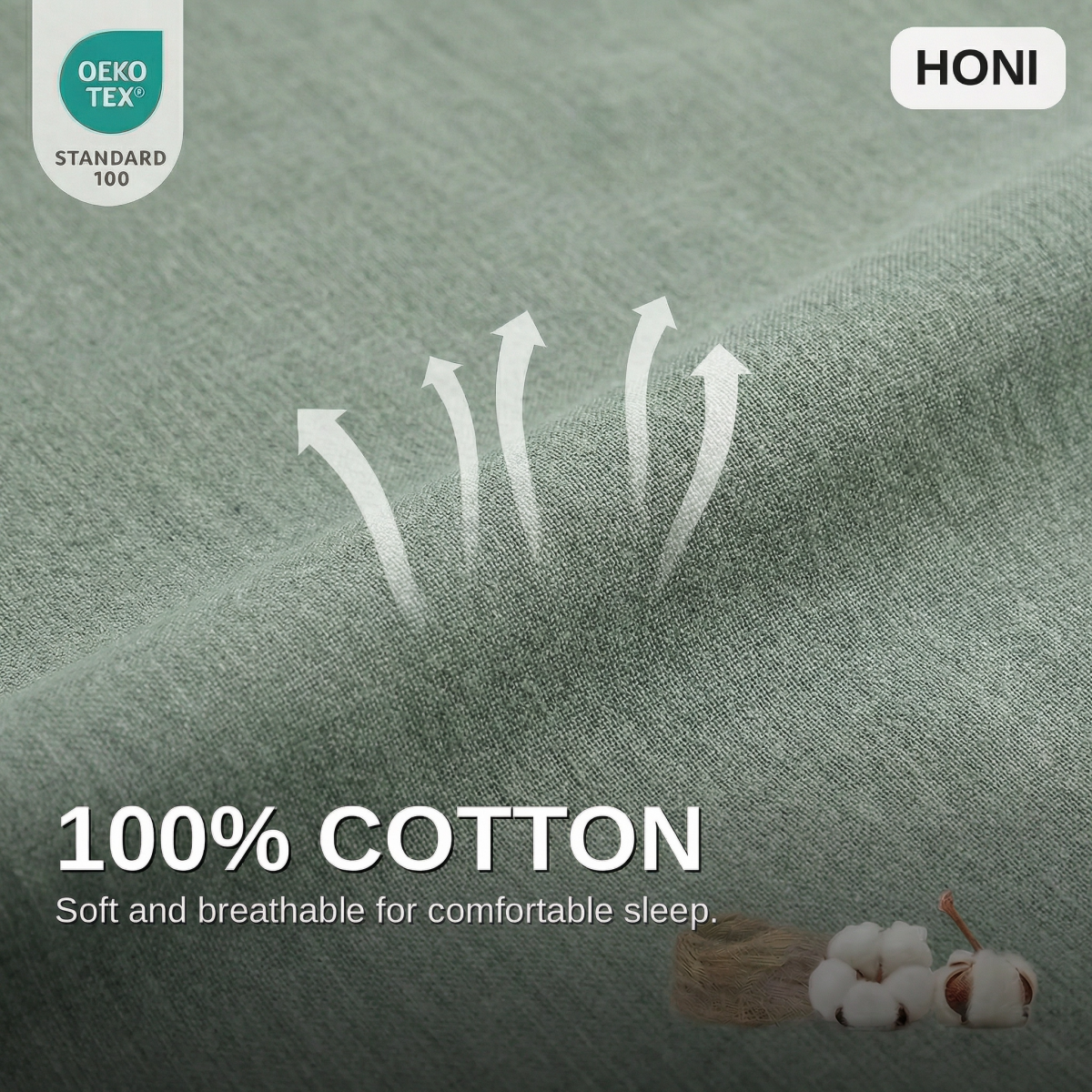 HONI 150gsm 100% 3 Piece Cotton Chambray Duvet Cover Set –144T Plain Weave