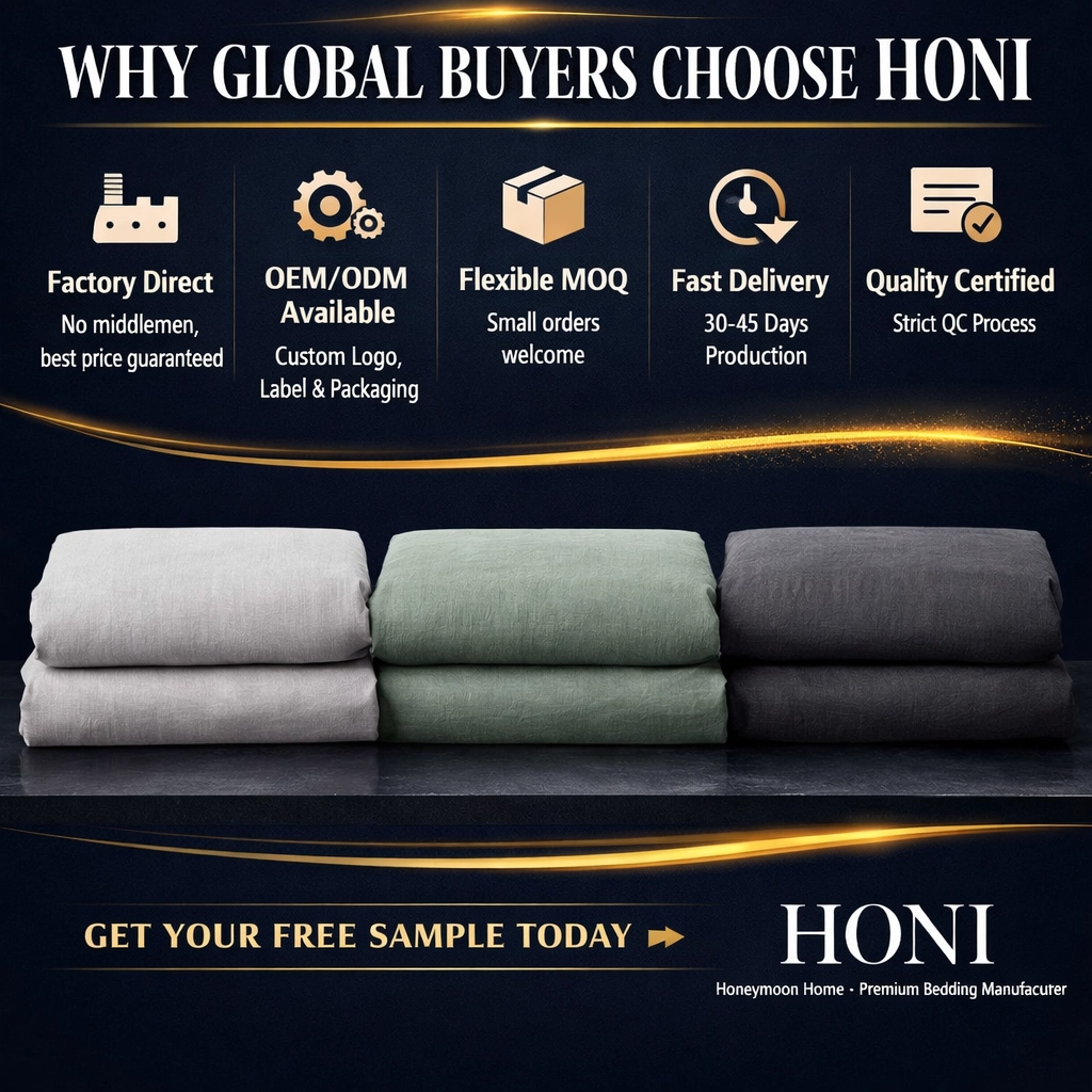 HONI 100% Cotton Yarn-Dyed Slub Duvet Cover Set – Breathable, Natural Texture & Casual Elegance