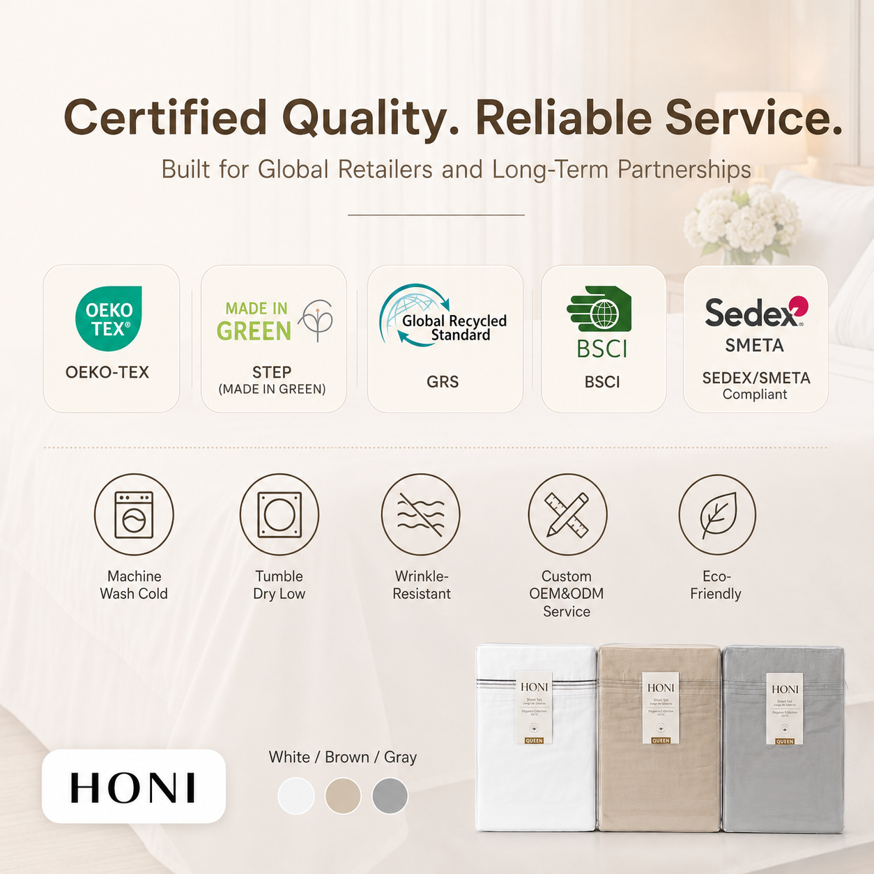 HONI Wholesale Bulk 200TC Cotton Sateen Flat Sheet Set Luxury Hotel Quality Wrinkle Resistant Bedspread OEKO-TEX Certified
