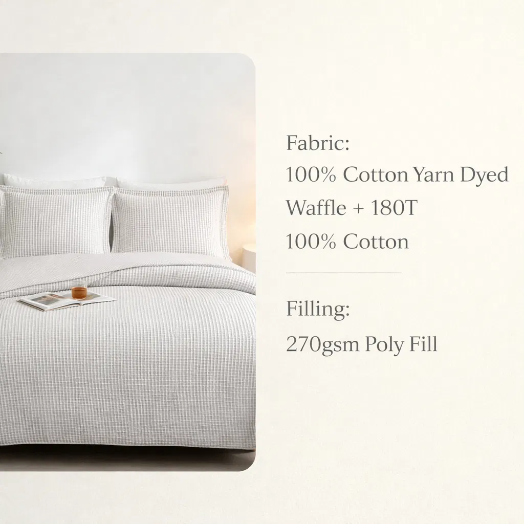 HONI 100% Cotton Yarn-Dyed Waffle Weave Duvet Cover Set – Breathable, Textured & Soft Bedding Set