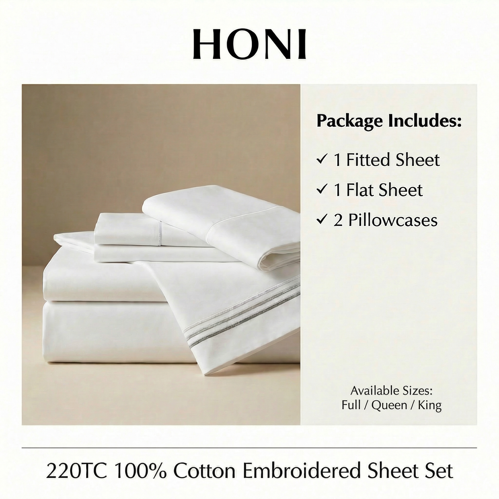 220TC 100% Cotton Sateen Embroidered Sheet Set – Dyed, Breathable & Stay-Put Fit