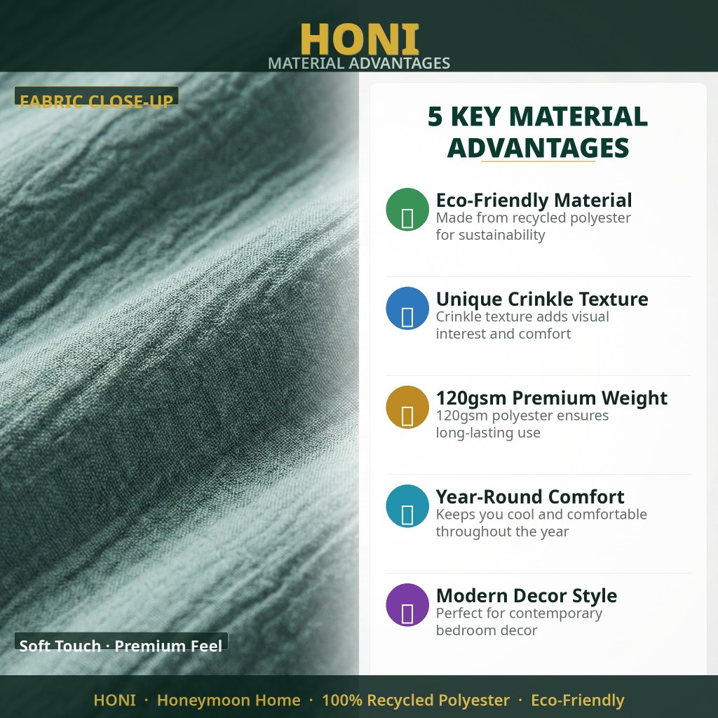 HONI 120gsm Recycled Poly Crinkle Duvet Cover Set – Eco-Friendly Dual-Texture Bedding for All Seasons