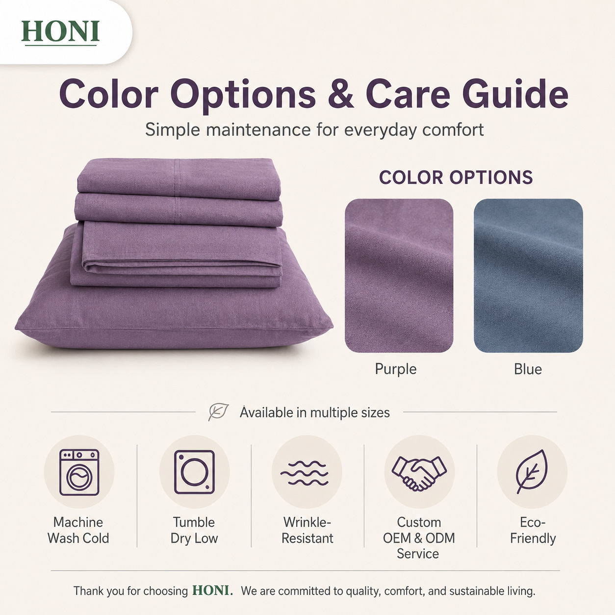 HONI 90GSM Washed Brushed Bed Sheet Set – Breathable, Moisture-Wicking & Temperature-Regulating
