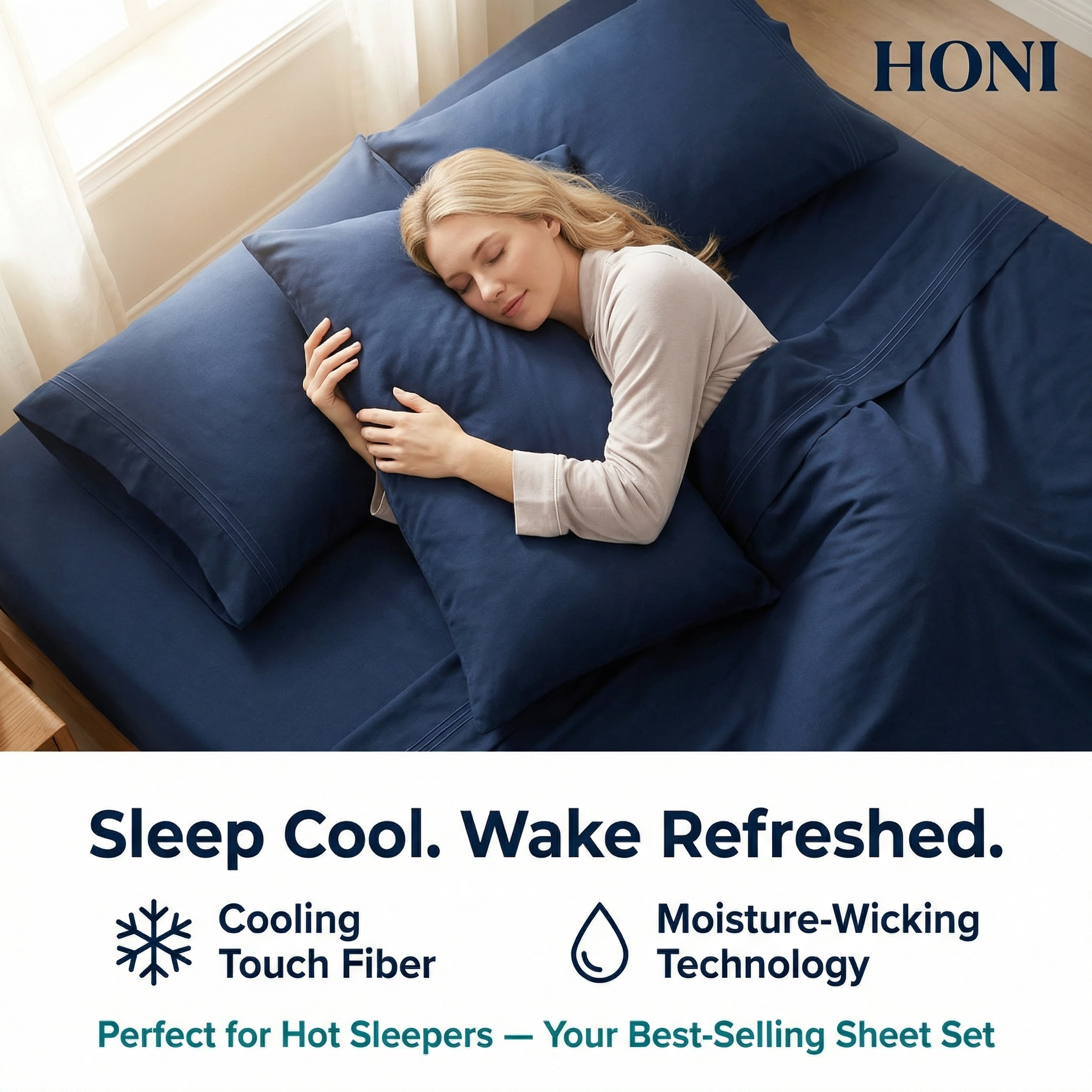 HONI Brushed Microfiber Fitted Sheet Set with Built-in Large Side Pocket – 95GSM Cooling & Anti-Fade Fabric, Compatible with iPad & Smartphones