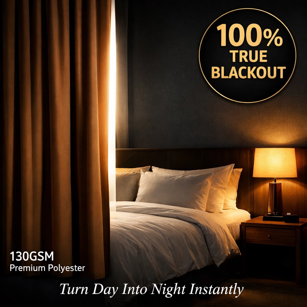 HONI 200GSM Linen-Like TPU-Coated Blackout Curtain | Ultimate Sleep Experience for Hotels & Premium Homes