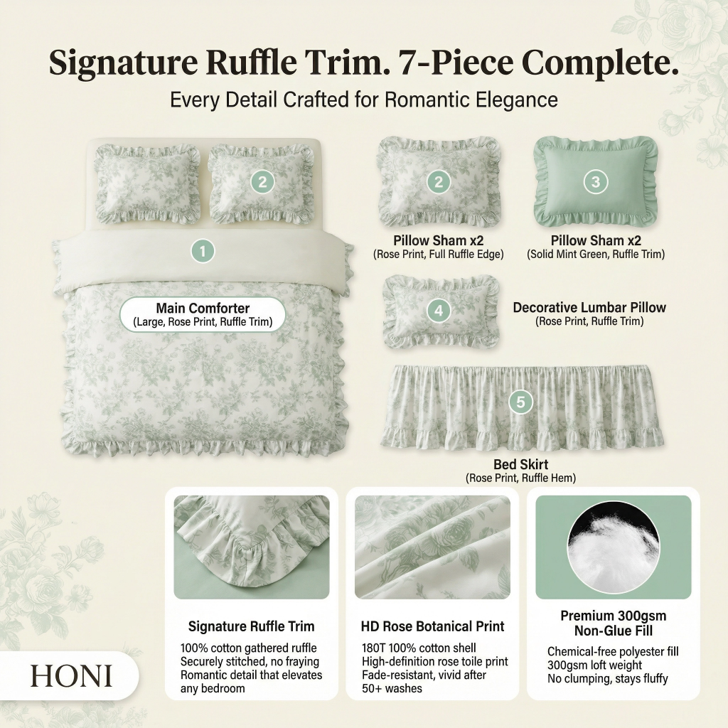 Romantic Elegance – Complete 7-Piece Bedding Set