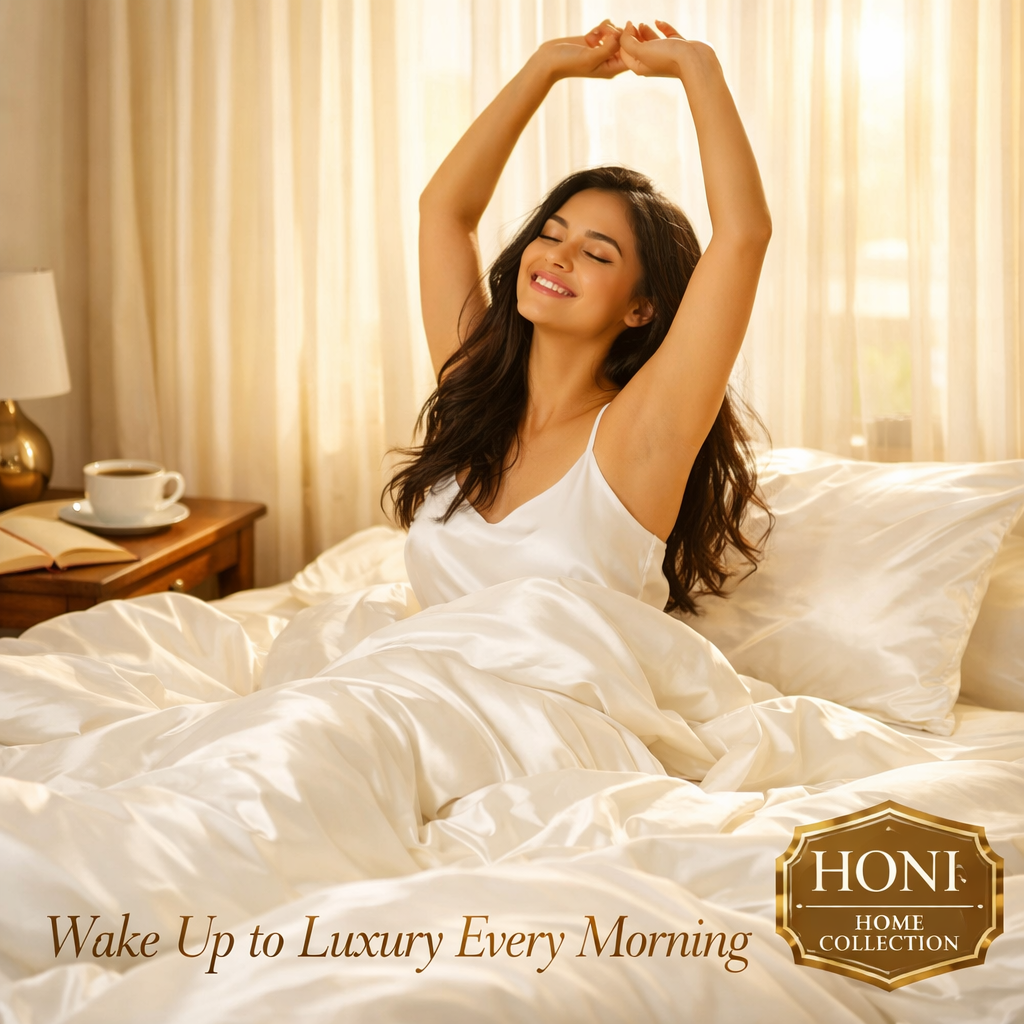 HONI Home Collection Resort-Quality Luxury Satin Spandex Duvet Cover Set –Silky Smooth &4-Way Stretch Bedding