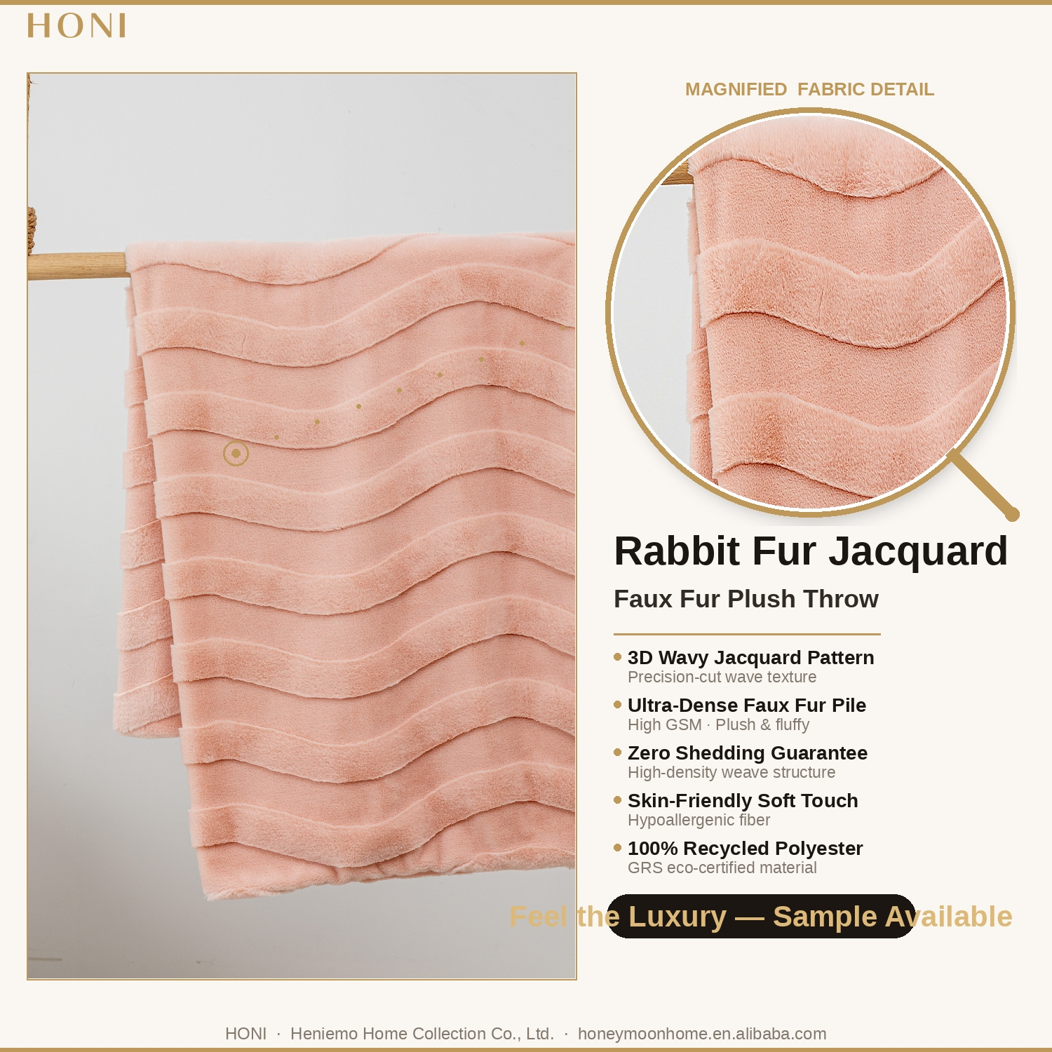 350gsm Dyed Jacquard Rabbit Fur Blanket–Ultra-Soft Plush Throw for Couch, Bed, or Travel