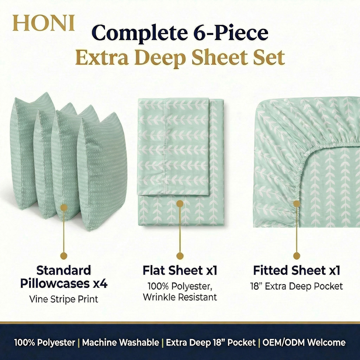 HONI 90gsm Pigment Printed Sheet Set – 4/6 Pieces – Multiple Colors & Custom Options Available
