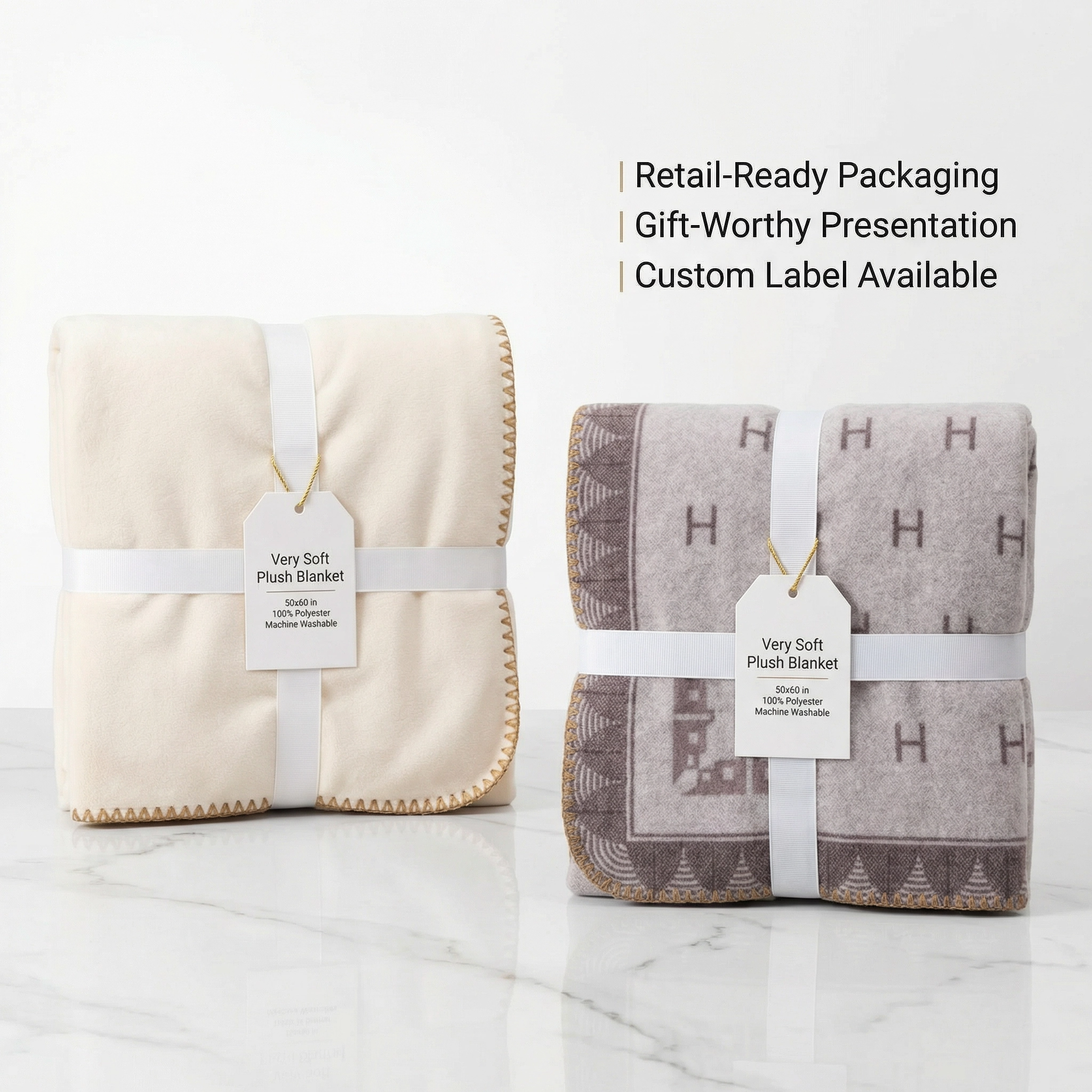 460gsm Penguin Velvet Printed Blanket–100% Polyester Ultra-Soft Plush with Golden Zigzag Edge Stitch