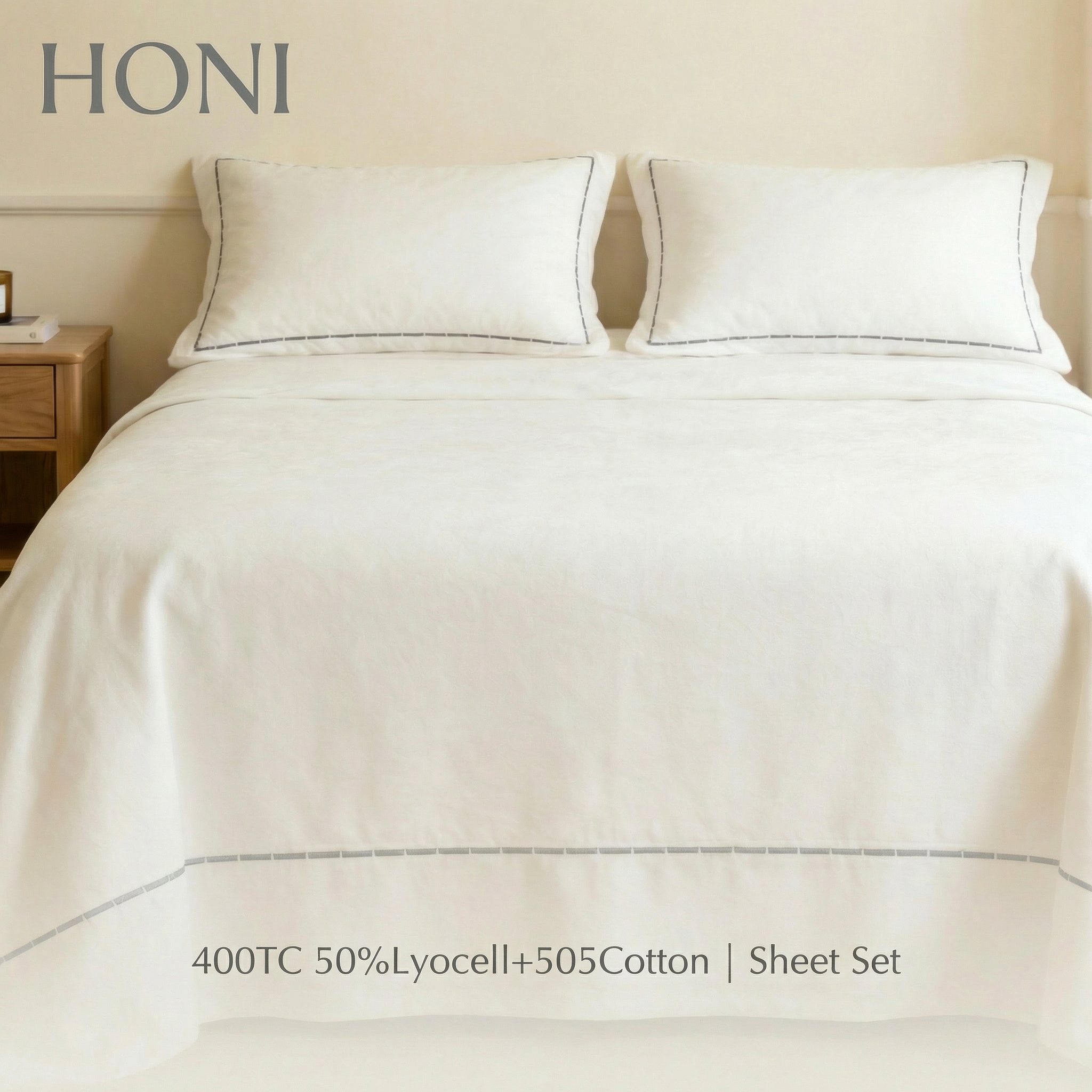 400TC 50% Cotton / 50% Tencel™ Dyed & Embroidered Sheet Set with Decorative Header