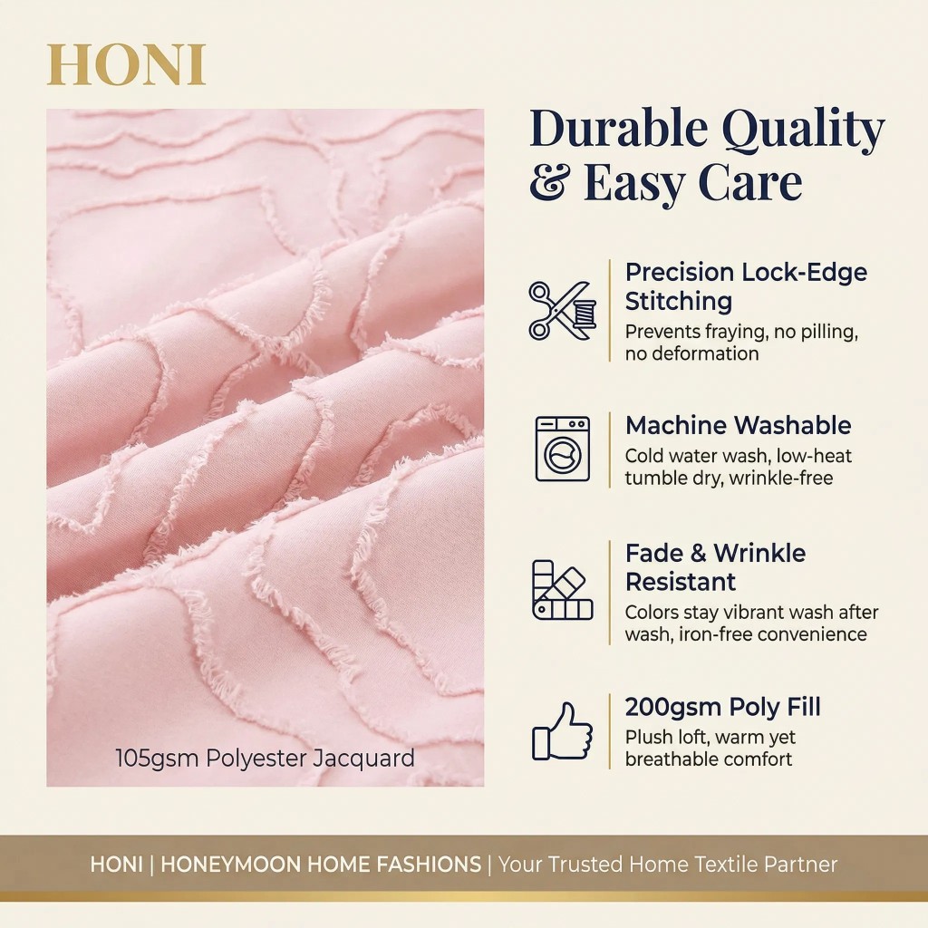 HONI Camden Rose 5-Piece Comforter Set – Pink Clipped Jacquard, 200gsm Fill, Oeko-Tex Certified
