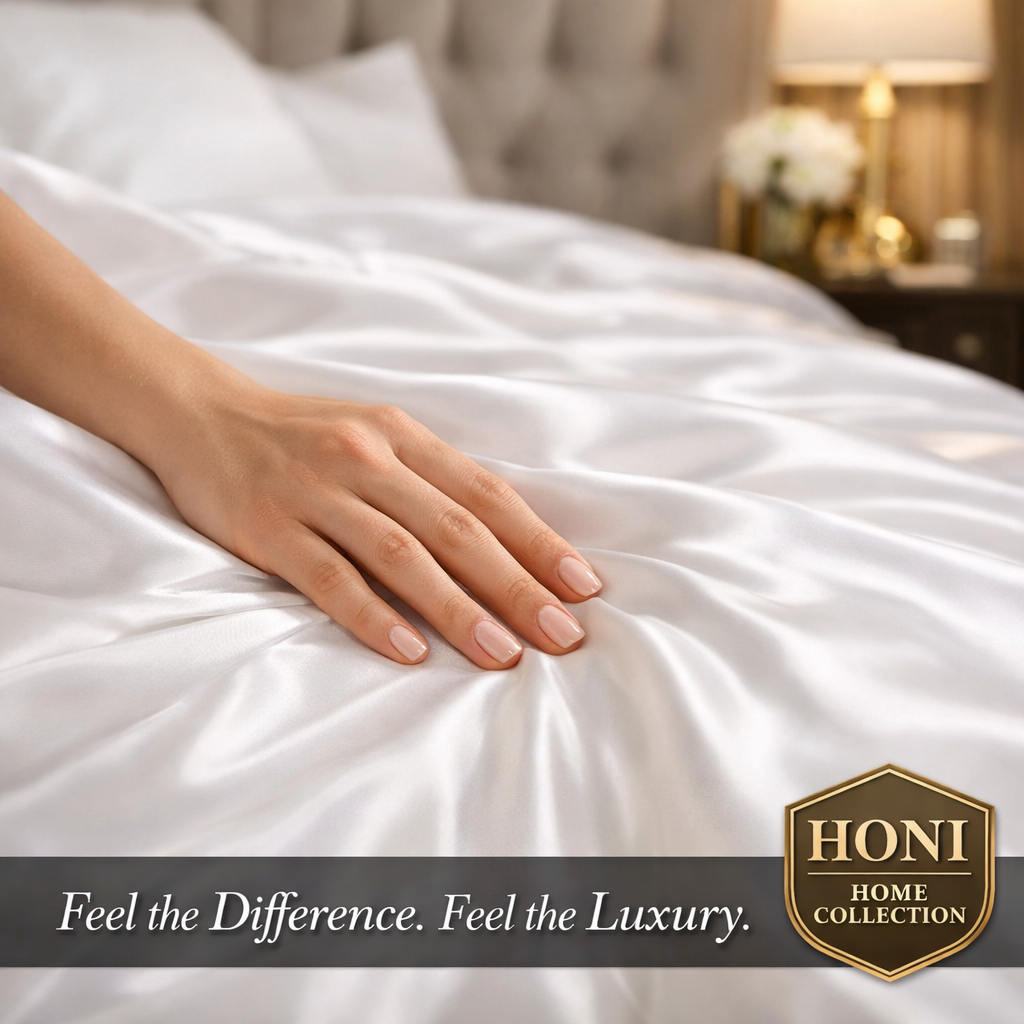 HONI Home Collection Resort-Quality Luxury Satin Spandex Duvet Cover Set –Silky Smooth &4-Way Stretch Bedding