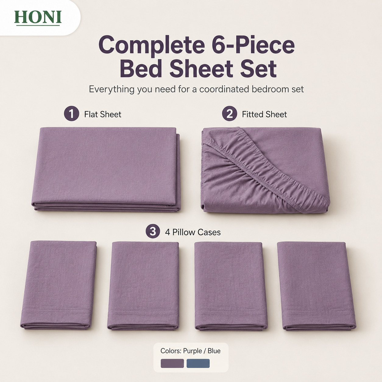 HONI 90GSM Washed Brushed Bed Sheet Set – Breathable, Moisture-Wicking & Temperature-Regulating