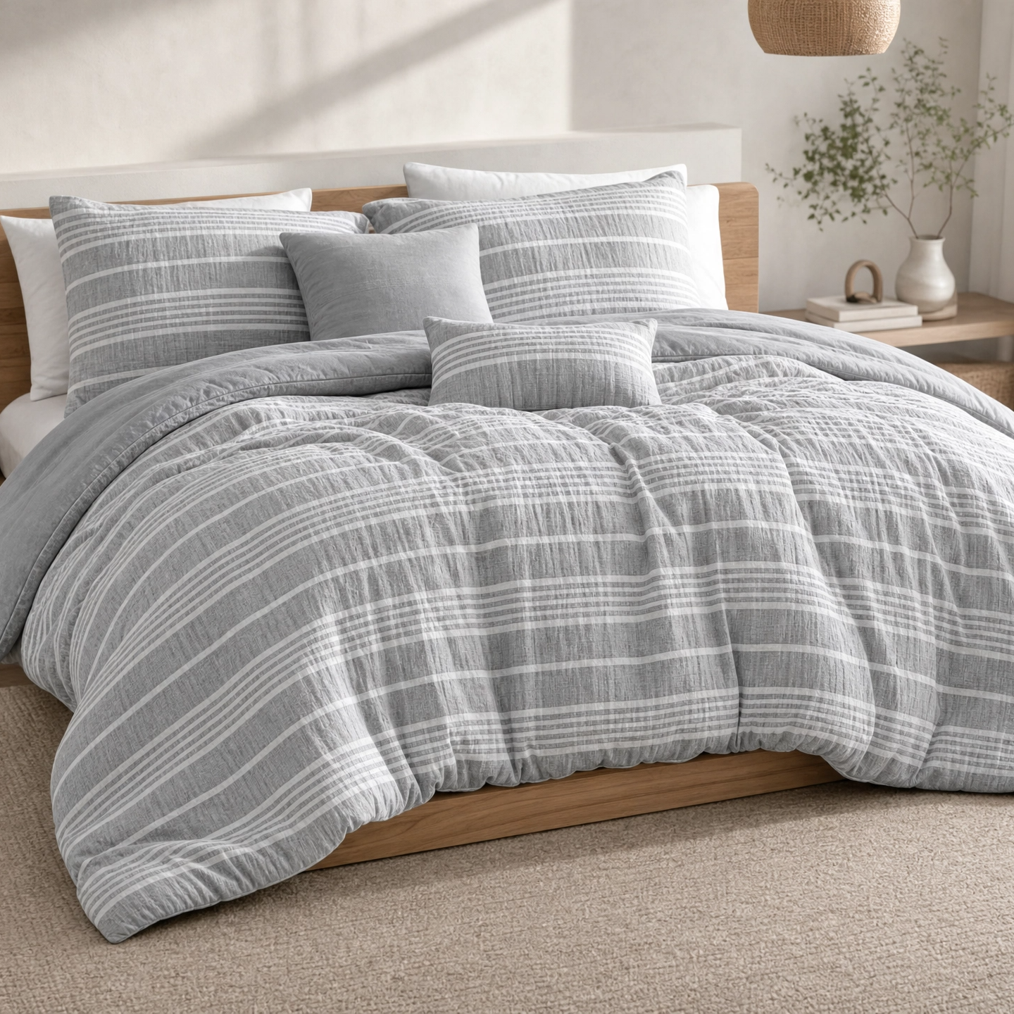 HONI 5-Piece Dual-Sided Comforter Set – Cationic Bubble Gauze with Brushed Back, 3D Raised Texture, Premium Polyester Fill, Multi-Color Options