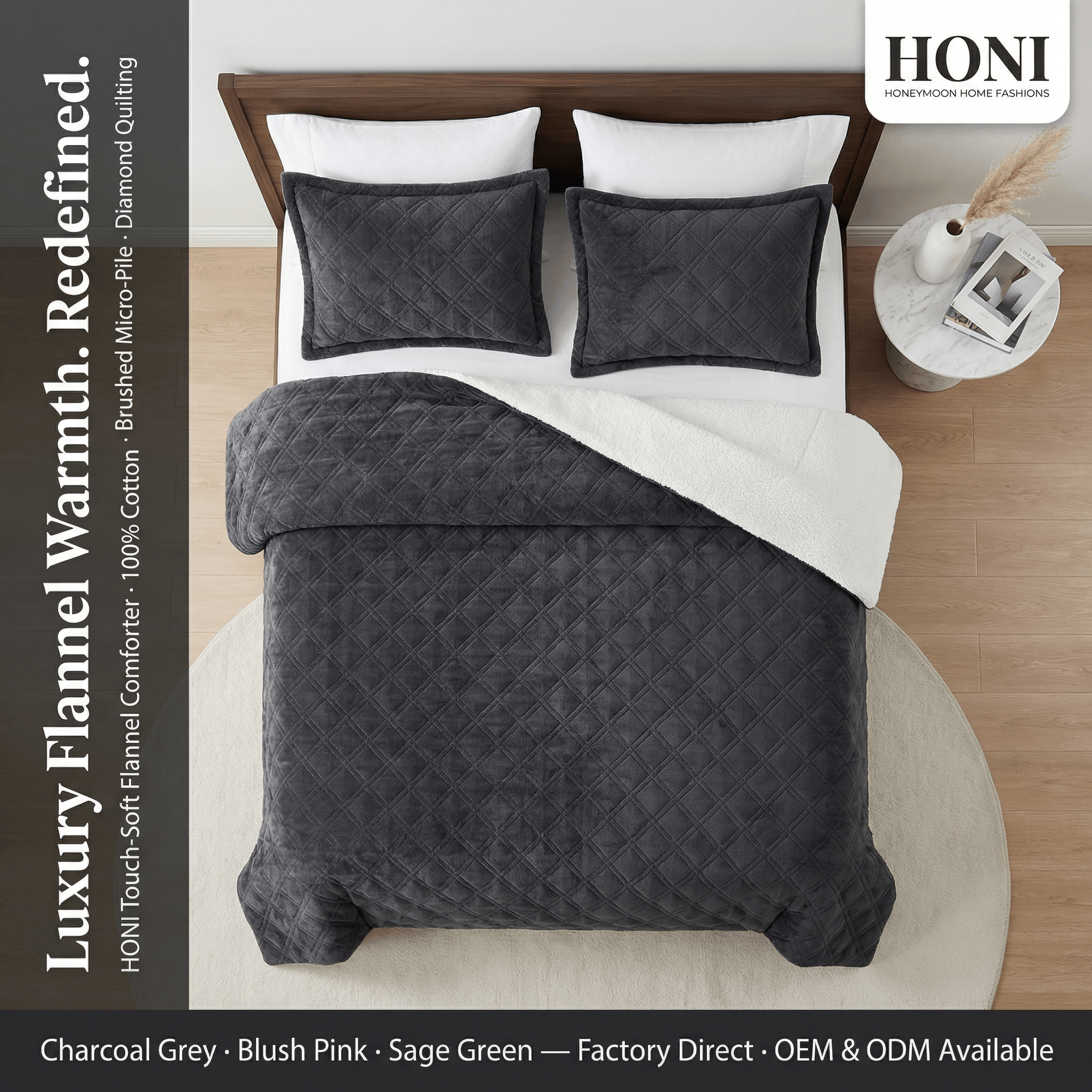 HONI Touch-Soft Flannel Comforter – 300gsm Jacquard Lamb Fleece & 230gsm Solid Lamb Fleece Dual-Sided Blanket