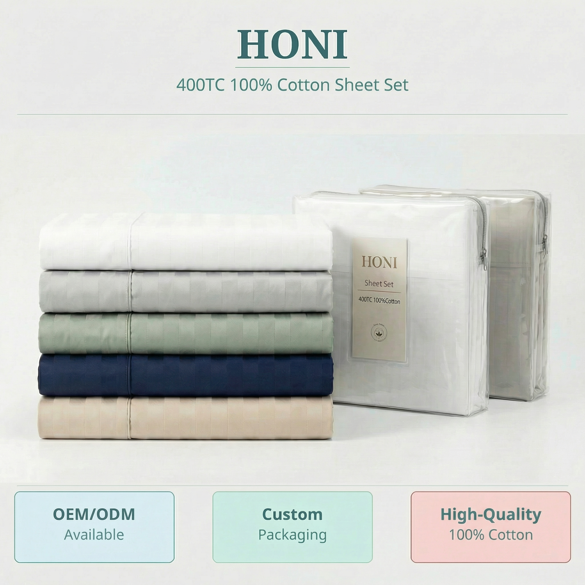 400TC 100% Cotton Satin Weave Dyed Flat Sheet–2cm Regular Satin Stripe