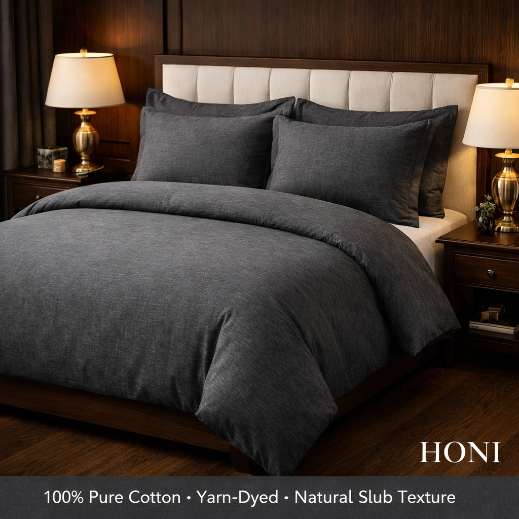 HONI 100% Cotton Yarn-Dyed Slub Duvet Cover Set – Breathable, Natural Texture & Casual Elegance