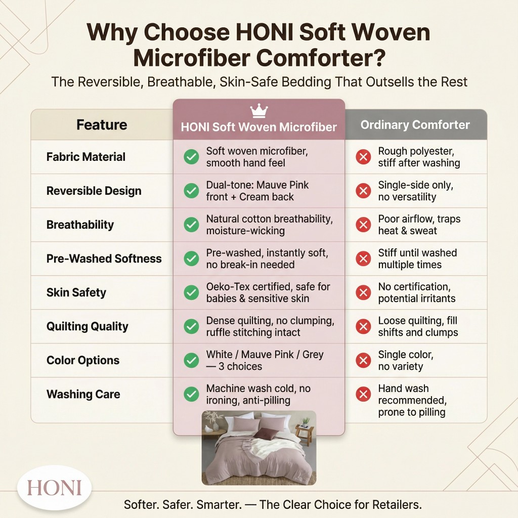 HONI 5-Piece Comforter Set – 100gsm Washed Brushed Microfiber | Naturally Breathable | Soft Woven with Smooth Hand Feel