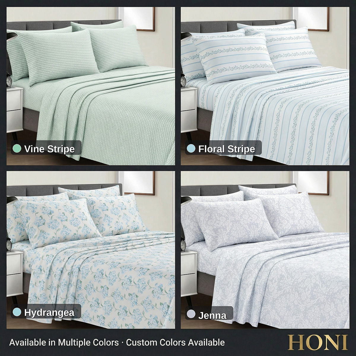 HONI 90gsm Pigment Printed Sheet Set – 4/6 Pieces – Multiple Colors & Custom Options Available