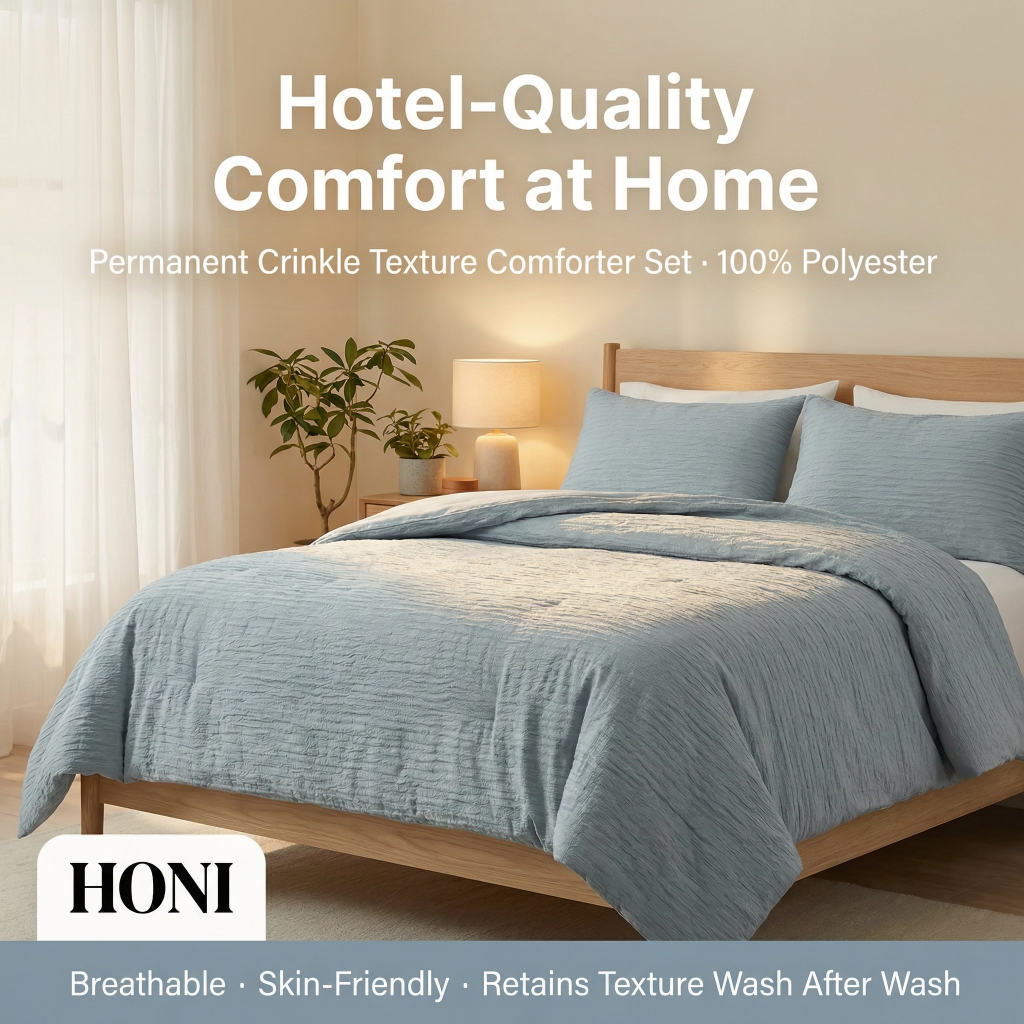 Premium 3-Piece Comforter Set – 120gsm 4-Way Stretch Seersucker & 95g Yarn-Dyed Washed Crinkle Fabric