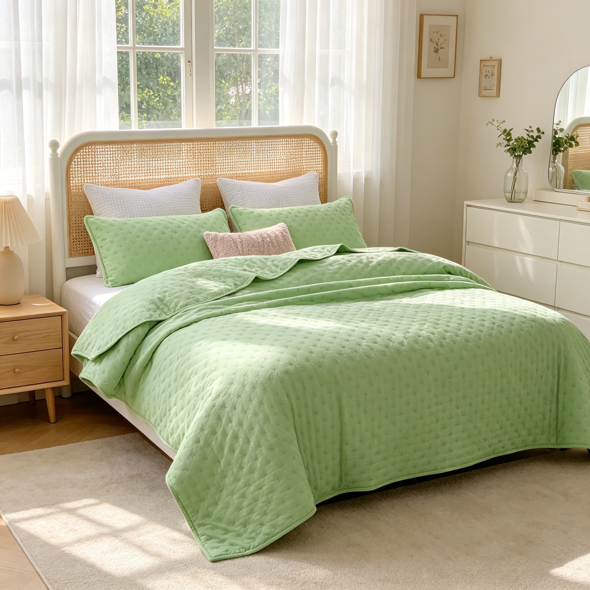 80gsm Brushed Microfiber Quilt Set – Bright Green