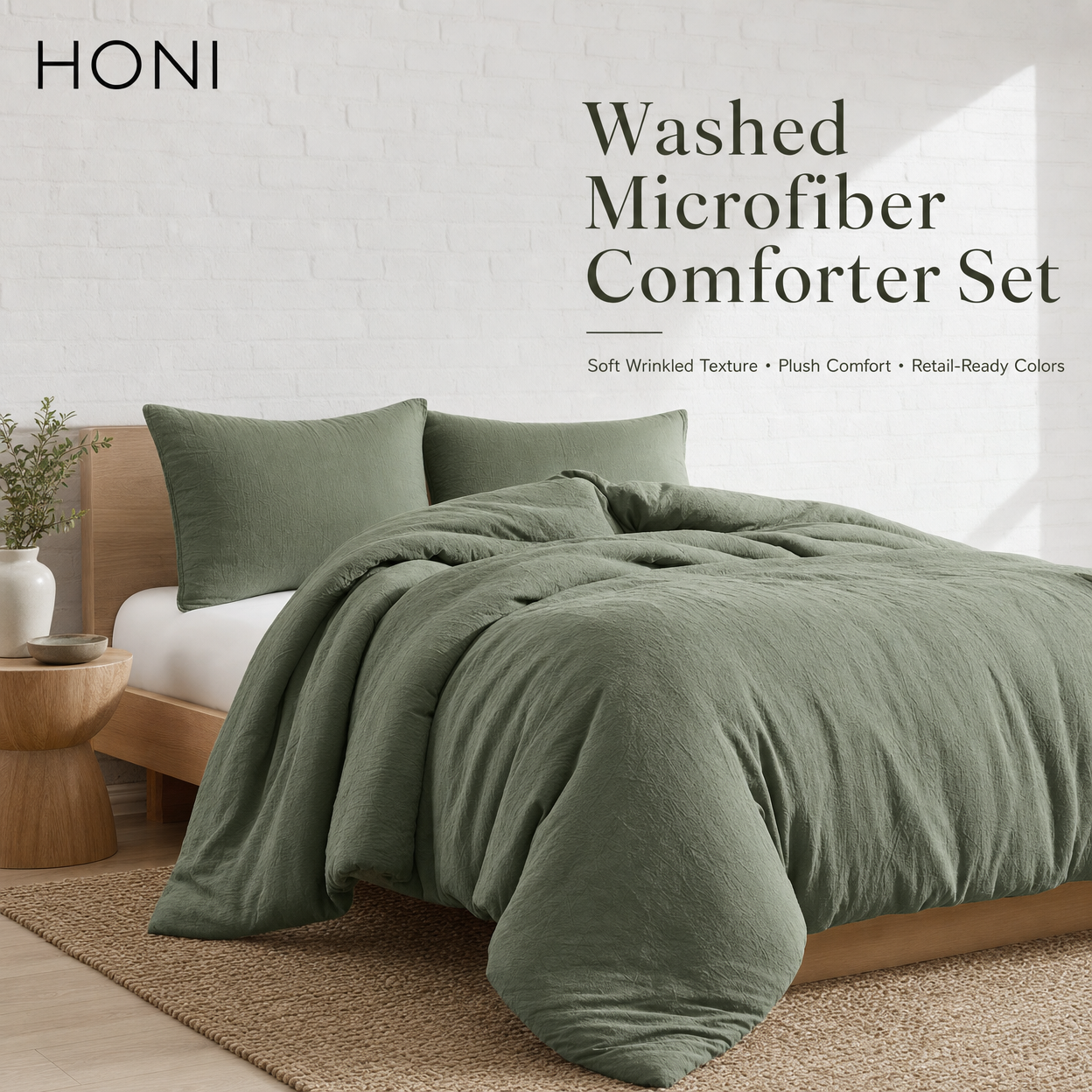 HONI 100gsm Washed Crinkle Duvet Cover Set – 4-Piece Soft & Relaxed Bedding for Everyday Comfort