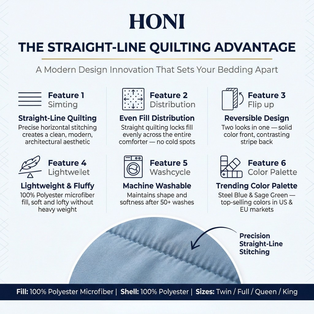 95gsm Solid Microfiber Comforter 3-Piece Set– Straight-Line Quilting, Reversible Modern Design, Lightweight All-Season Comforter with 2 Pillow Shams