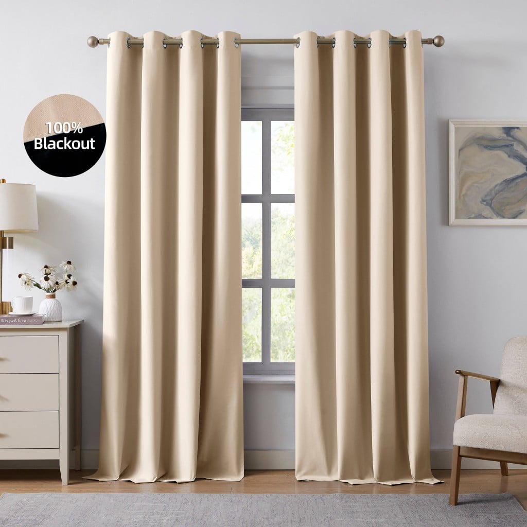 HONI 90GSM Reverse-Side Black Film Blackout Curtain – 100% Total Blackout