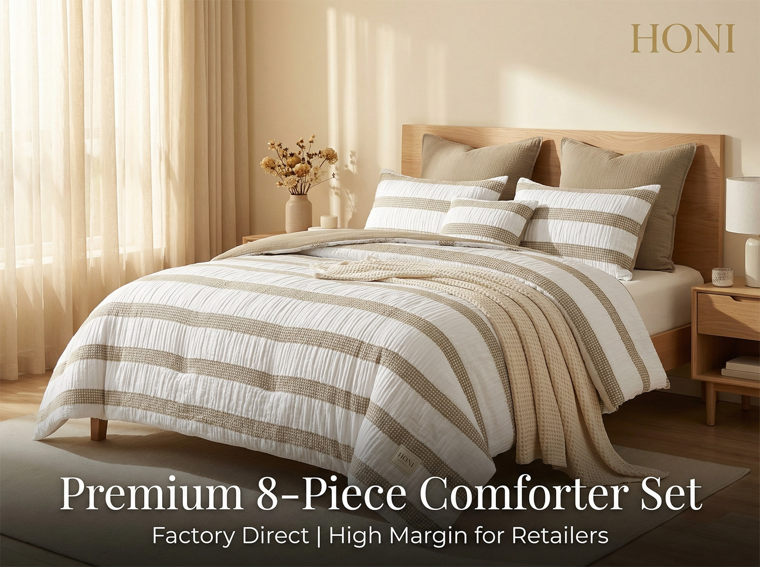 HONI Comfy Breathable All Season Lightweight Comforter Set 170gsm Yarn Dyed Waffle 8PC Comforter Set manufacture